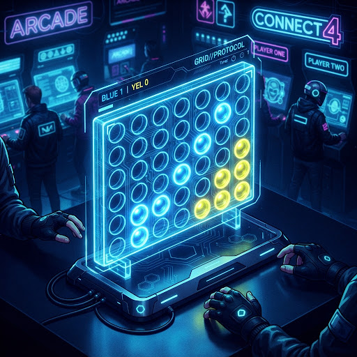 The VOLT4 board — a glowing Connect 4 grid